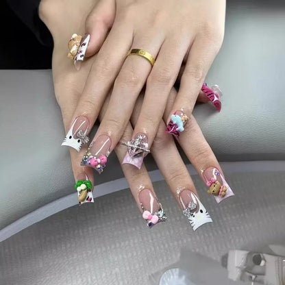 10pcs 3D Hello Kitty Charm Decor Fake Nails Mid-length Duck s