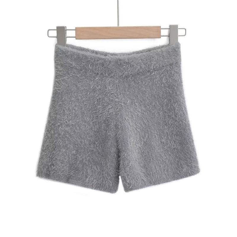 Spring Autumn Sexy Women High Waist Hip Lift Shorts Furry Mohair Knitting Tight Shorts Female