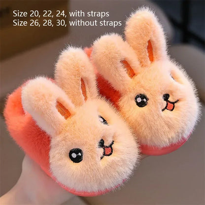 New Winter Rabbit Girls Cotton Slippers Cute Cartoon Anti Slip Soft Bottom Boys Plush Slippers Fashionable Warm Baby Strap Boots