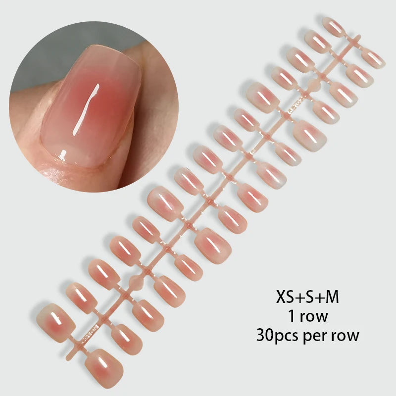 30Pcs French Gradient Short Ballet Nails Simple Nude Color False Nails Coffin Fake Nail Press On Nails Full Cover Nails