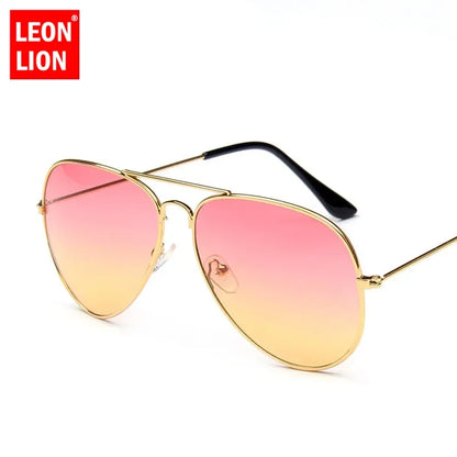 LeonLion Double Colors Gradient Sunglasses Women Alloy Mirror Glasses Lady Retro Metal Glasses Lunette De Soleil Femme