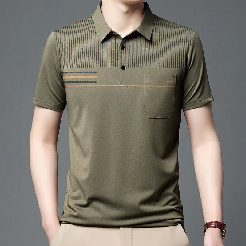 Casual Solid Color Polo T-shirt Pockets Short Sleeve Tops