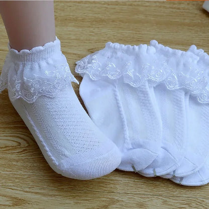Breathable Cotton Lace Ruffle Princess Mesh Socks Children Ankle Short Sock White Pink Yellow Baby Girls Kids Toddler