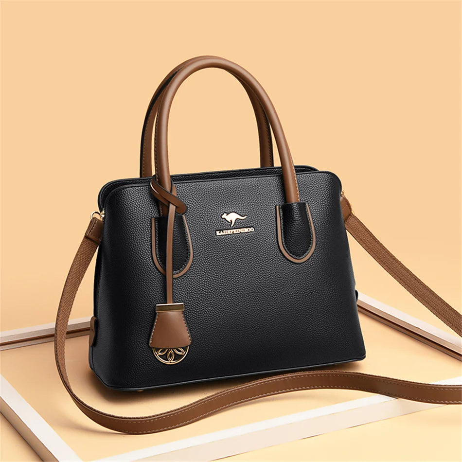 2 Layers Quality Leather Luxury Handbags Women Bags