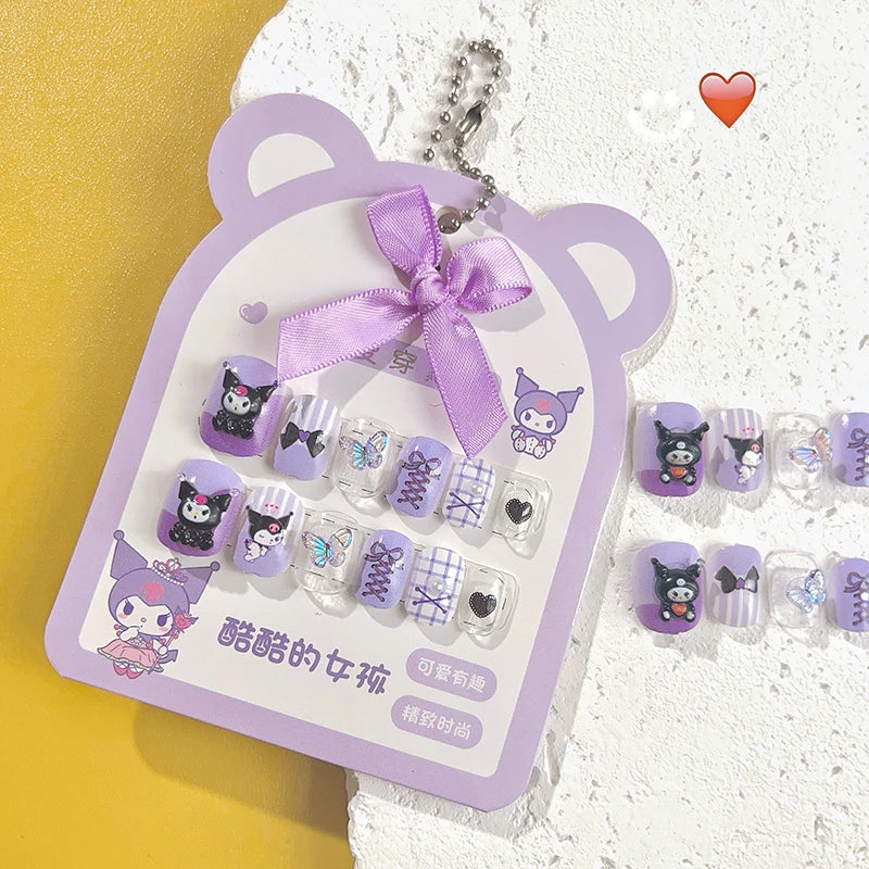 Kids Press On  Purple Square Short Children Cartoon Acrylic Nail  12pcs