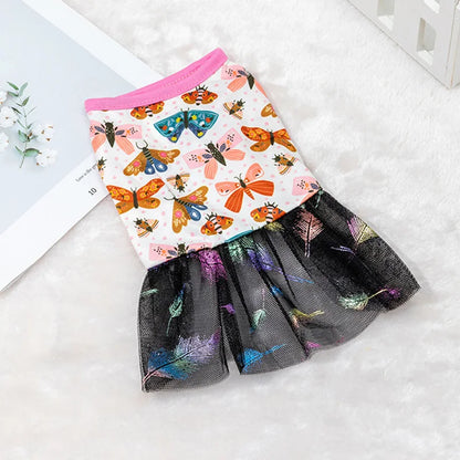 Lace Puppy Skirt Dog Dress Pet Apparel Mesh Fashion Printing Skirt Spring Summer Thin Pet Clothes Sweet Cute Princess Dress