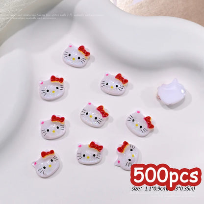 500pcs Cute Sanrio Nail Art Charms 3D Pink Bow Hello Kitty Cinnamoroll Nail Decoration