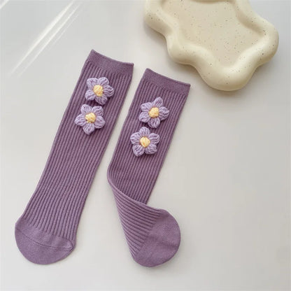 Kids Girls Socks Cotton Flower Knee High Children's Socks For Girls Winter Warm Knitted Baby Stocking Age for 0-7Years