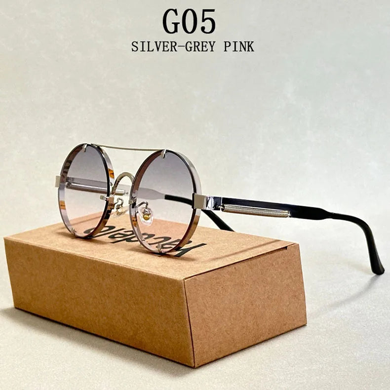 Round Steampunk Sunglasses For Men Fashionable Punk Sunglasses Women Trendy Vintage Fashion Glasses Retro Gafas De Sol Hombre