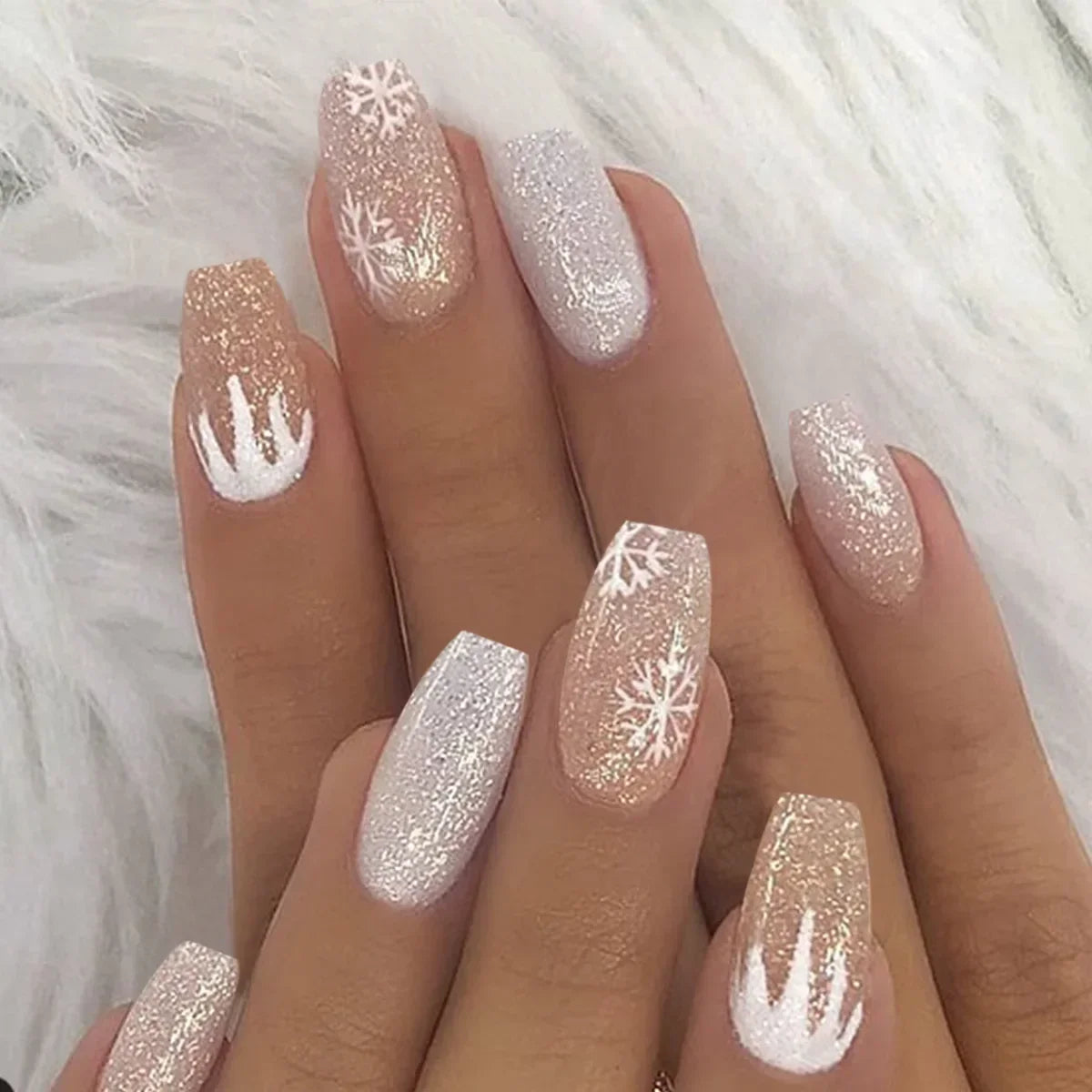 24Pcs Simple Blue French Fake Nails with Diamond Love Pattern Design False Nails Press on Mid-length Ballet Full Cover Nail Tips