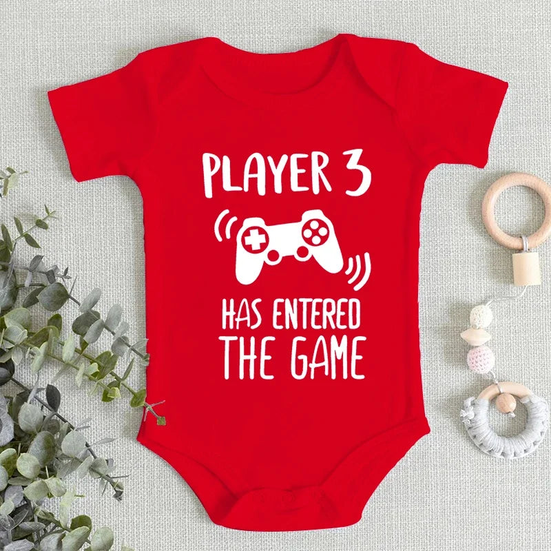 Cute Baby Onesies "Player 3 Has Entered The Game" Funny Jumpsuits Newborn Bodysuits Cotton Casual Boys Girls Clothes Jumpsuits