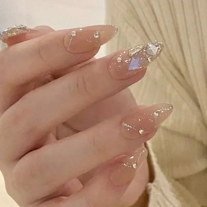 24pcs Detachable Short Press on Nails Y2k rhinestone False Nails with Glue Ballet Sweet Cool Girls Artificial False Nails Tips