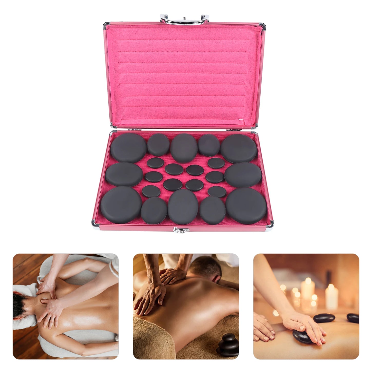 20 Piece Hot Stone Massage Set Massage Set with Heating Box Basalt