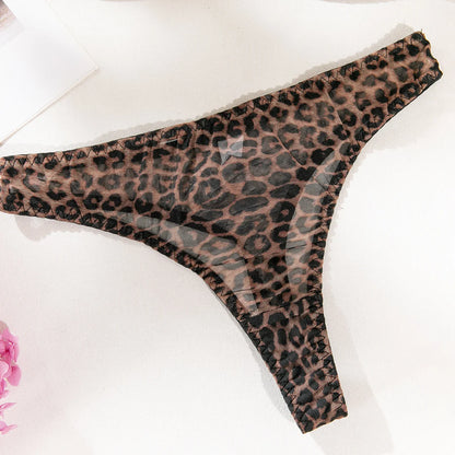2 Pieces Sexy Leopard Print Transparent Underwire Bra Panty Set Sexy Lingerie Thin Seducing Mesh Printed Women's Underwear