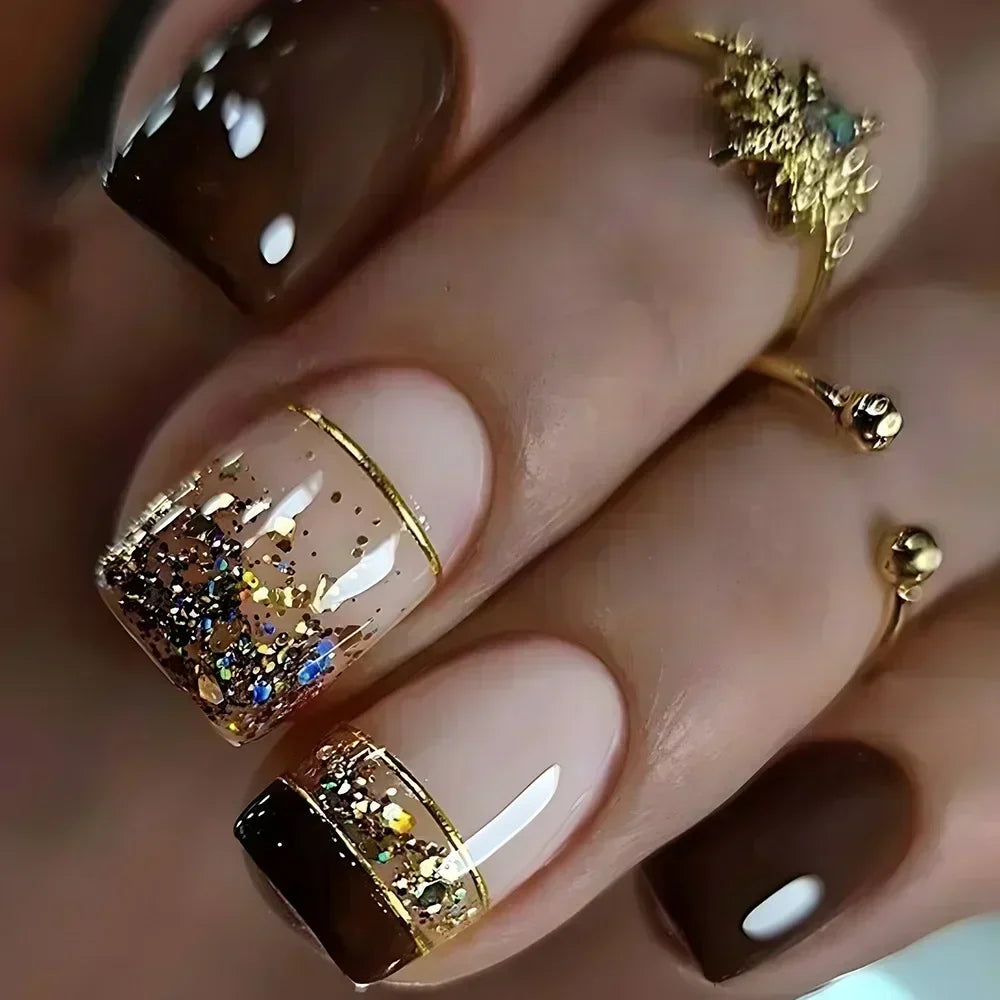 24Pcs French Tip  Press on Nails Short Coffin False Nails Simple Wearable Fake Nails Frosted Full Cover Press on Nail Tips Art