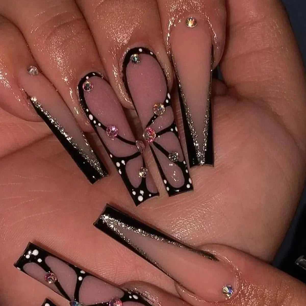 24Pcs White French False Nails Long Ballet Fake Nail with Pearl Bow Flower Design Press on Nails Pink Wearable Square Nails Set
