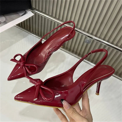 Eilyken Elegant Patent Leather Slingbacks Woman Pumps Fashion Pointed Toe Thin High Heels Banquet Party Female Shoes