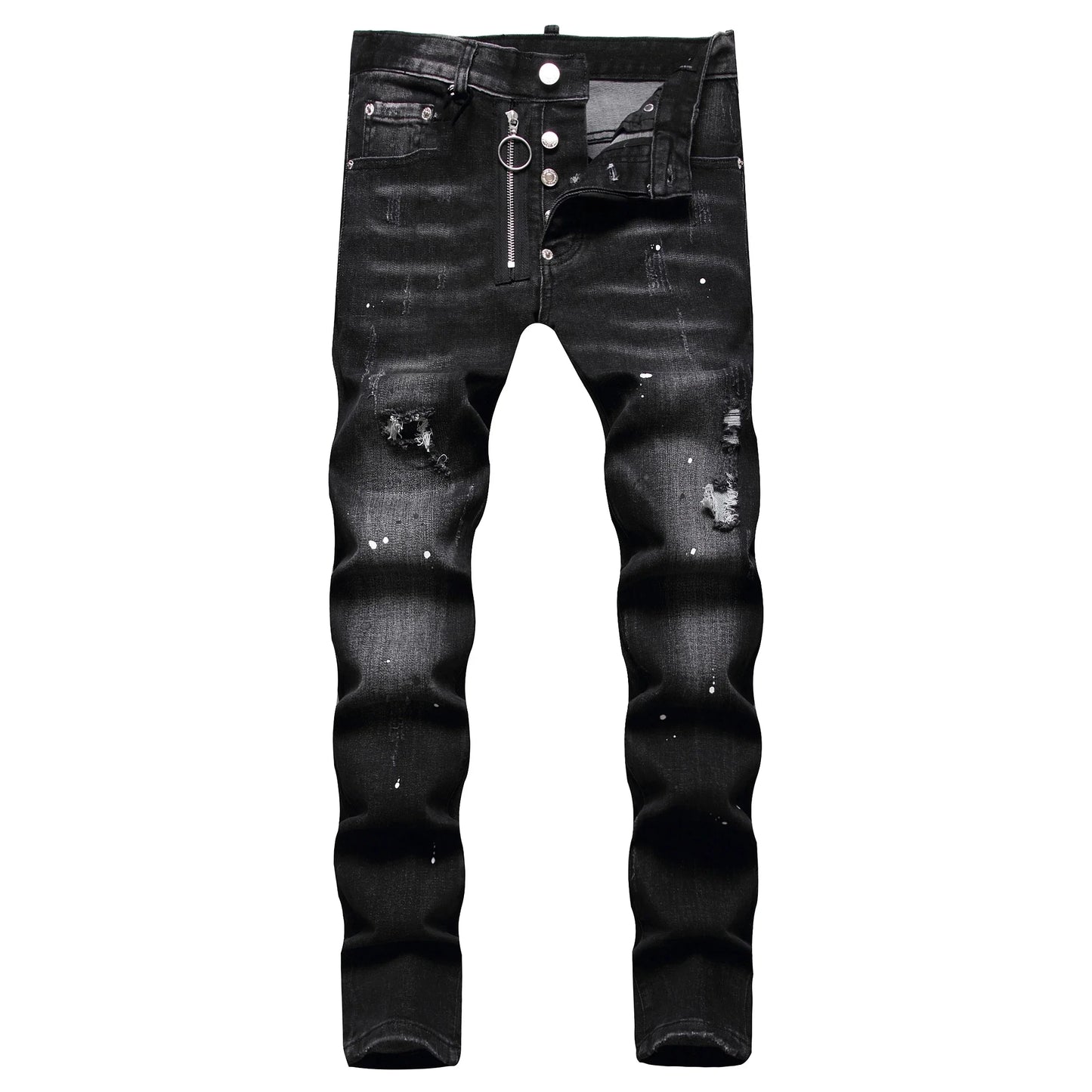 New Men's Ripped Jeans Luxury Men Skinny Jeans Light Blue Holes Pants Quality Male Stretch Slim Fashion Trousers Y2k Mens Jeans