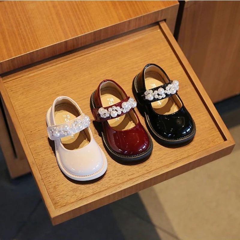 Pearl Leather Shoes Baby Girls s Non-slip Casual Flats Infant First Walkers