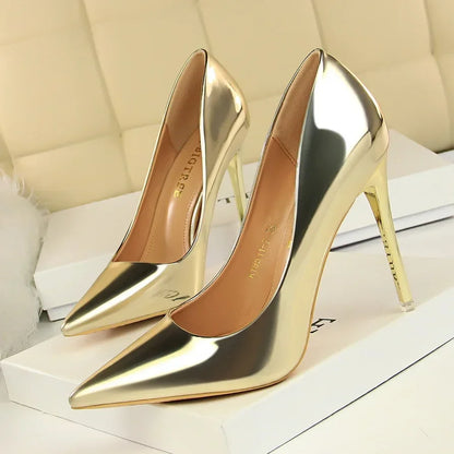 Fashion Spring Autumn Women High Heels Slip On Patent Leather 7.5CM Thin Heels Mature Women Modern Middle Heels Dress Shoes