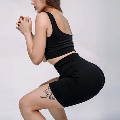 Seamless Ribbed Yoga Outfits 2 Piece Set