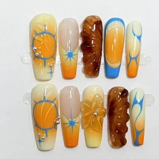 10Pcs Full Cover Colorful Flower Butterfly French Ballet