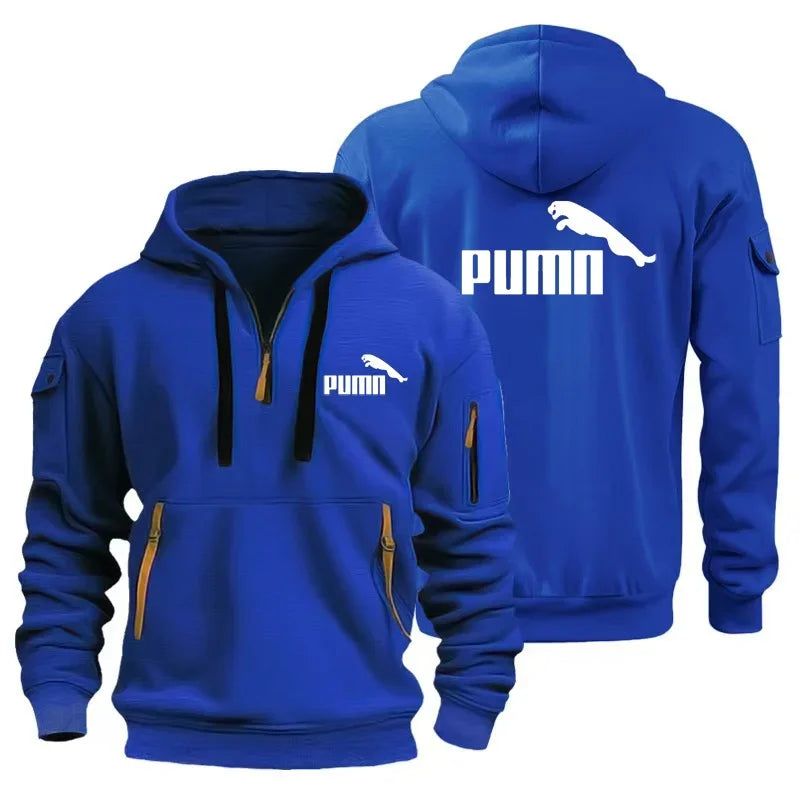 Men's European Size Hoodie, Multi-Pocket Zipper Sweatshirt, Loose Casual Pullover