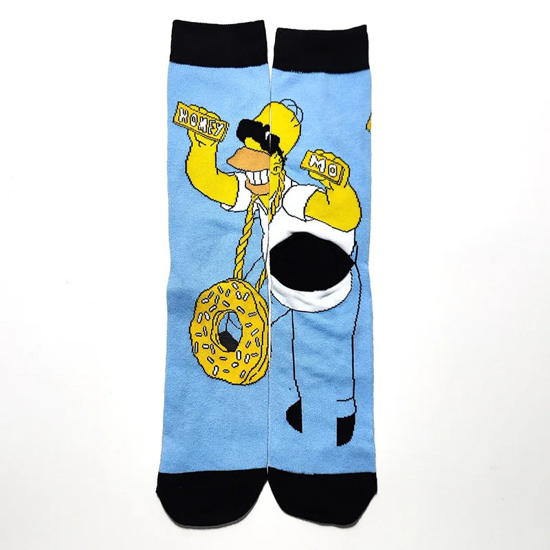 Simpsons Cartoon Anime Funny Socks Men Hip Hop Print Novelty Crazy Sokken Hip Hop Unisex Comfortable Skateboard Happy Meias