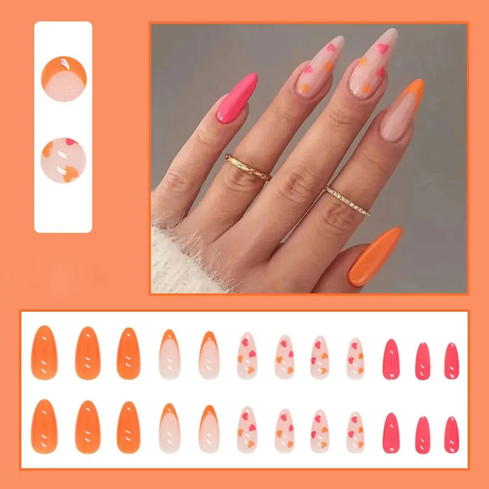 24pcs/Box Ballerina Nail Tip Purple with Design Manicure Patches Fresh Floral Almond False Nails Press on Med Nails Detachable