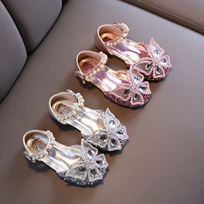 Kids Summer Shoes Girls Princess Sandals Performance Soft Flat Shoe Girls Dance Diamonds Butterfly Shoe