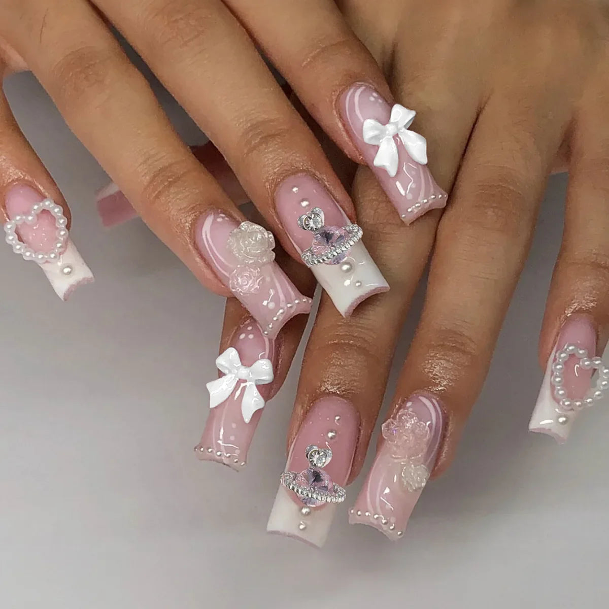 24pcs Artifical Bails With Glue Fake Nail Tips With Design Detachable Press On Nails Long Fake Nail Finished Nail Piece Sticker