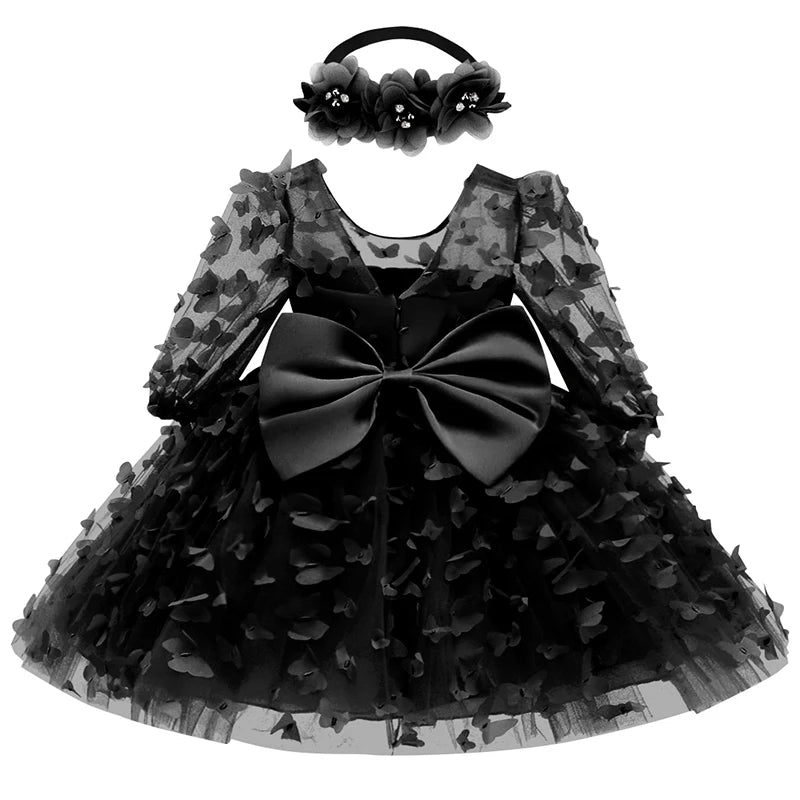 0-24M Baby girl dress full moon baptism dress mesh fluffy princess dress three-dimensional flower bow