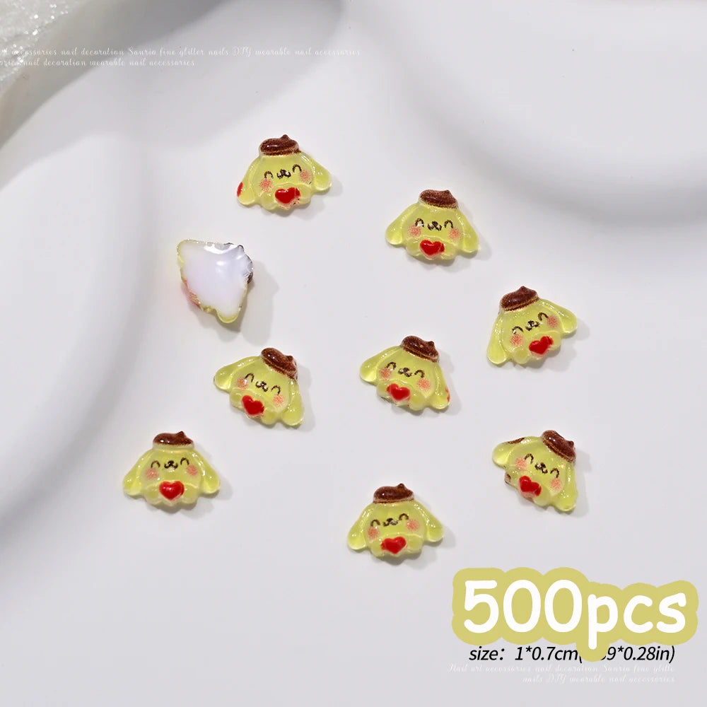 500pcs Cute Sanrio Nail Art Charms 3D Pink Bow Hello Kitty Cinnamoroll Nail Decoration