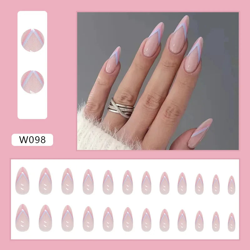24pcs/Box Ballerina Nail Tip Purple with Design Manicure Patches Fresh Floral Almond False Nails Press on Med Nails Detachable