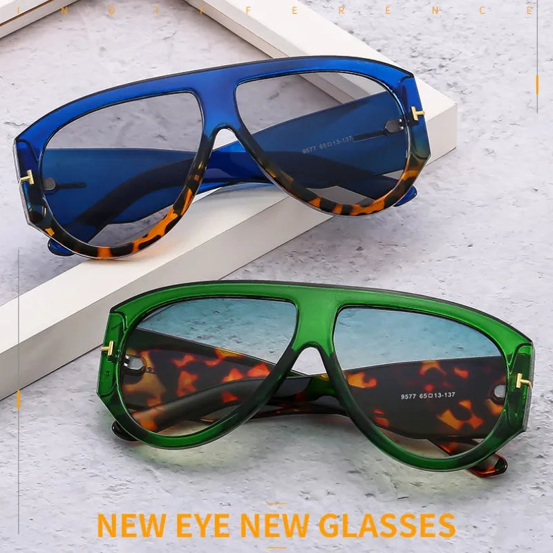 Retro Pilot Luxury Brand Sunglasses Green Leopard Frame Female