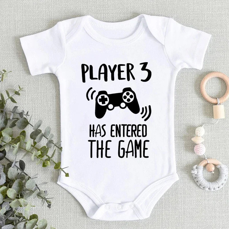 Cute Baby Onesies "Player 3 Has Entered The Game" Funny Jumpsuits Newborn Bodysuits Cotton Casual Boys Girls Clothes Jumpsuits