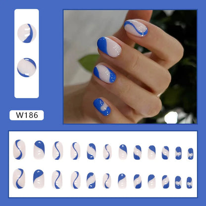 24pcs/Box Ballerina Nail Tip Purple with Design Manicure Patches Fresh Floral Almond False Nails Press on Med Nails Detachable