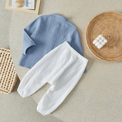 Suefunskry Kids Boys Fall Outfits Solid Color Buttons Long Sleeve Shirts