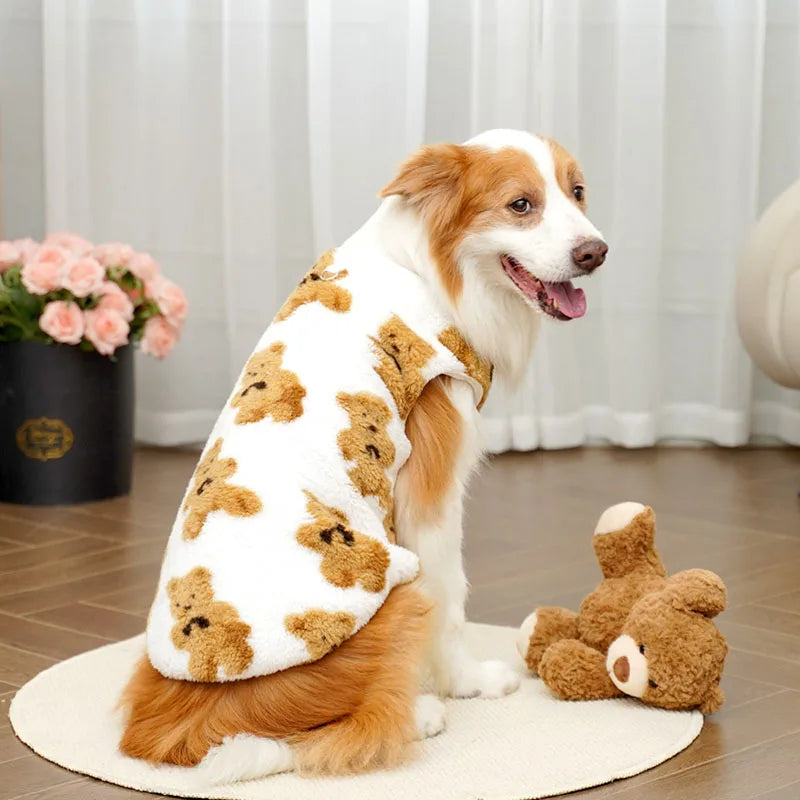 3XL-8XL Autumn/Winter Plush Cute Bear Pattern Large Dog Sweater Warm Wool Hoodie Coat Large Pet Vest Sweater Pet Clothing
