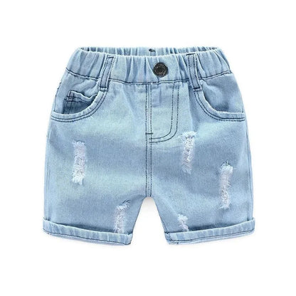 Boy Summer Shorts Kids Casual Denim Jeans Children Knee Length Pants Infant Fashion Torn Trousers Baby Elastic Waist Shorts