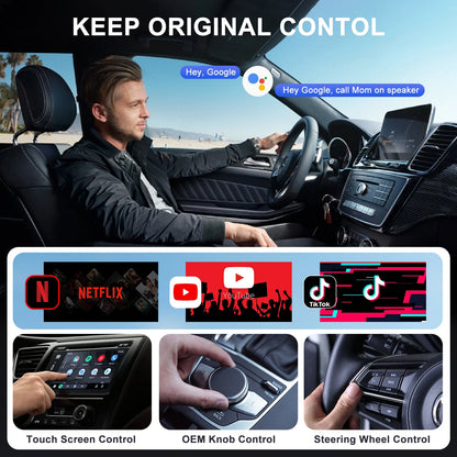 Wireless Video Android Auto Adapter with Netflix/YouTube/ TikTok for OEM Wireless CarPlay Cars