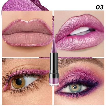 Metallic Purple Lipstick Tapered Lip Liner Waterproof Easy To Apply Non-stick Nude Red Glitter Lipstick Crayon Eyeshadow Pencil