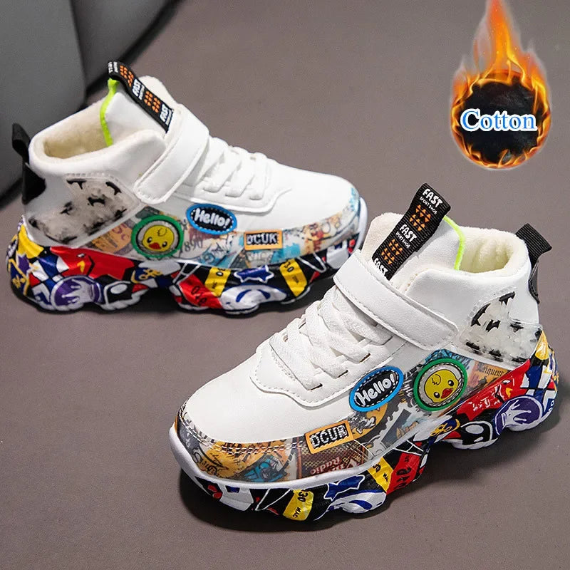 Children Sports Sneakers for Girls Kid Cartoon Graffiti Pattern Casual Shoes Boys Basketball Shoe