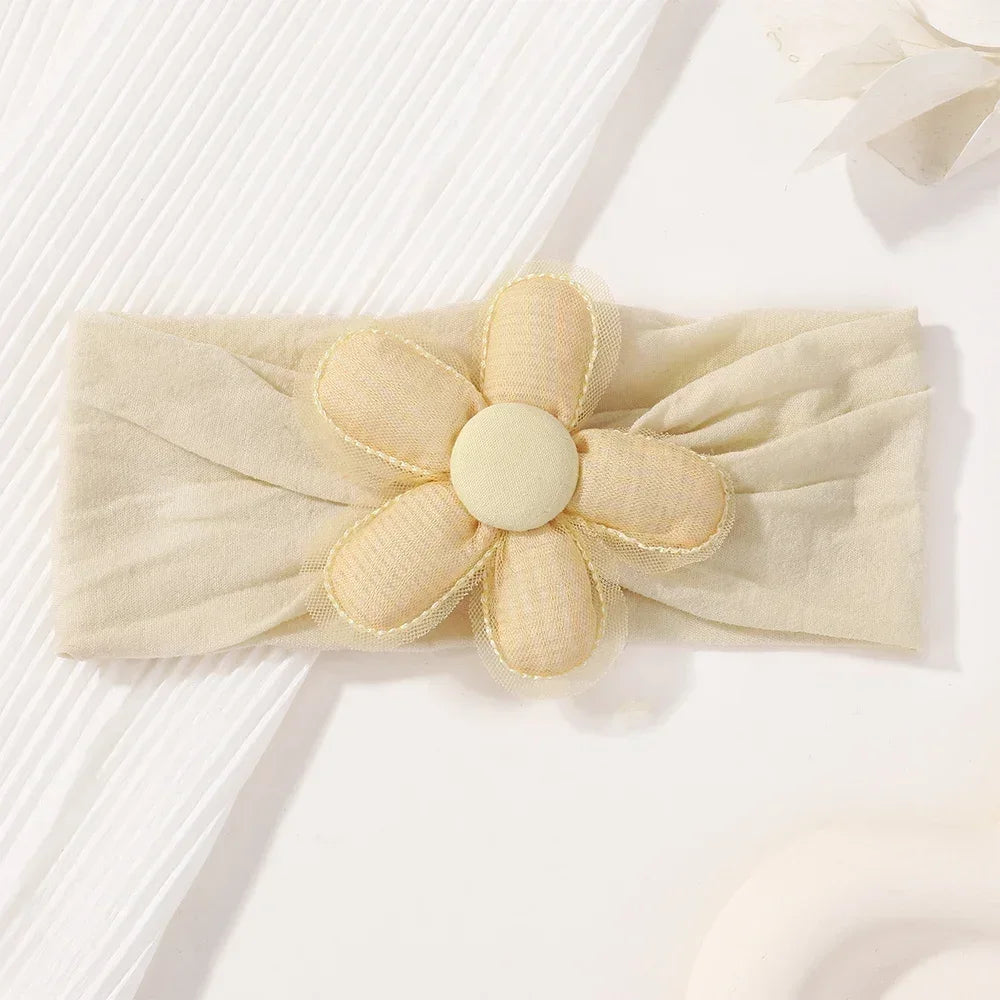 1Pc Baby Nylon Headscarf Astique Suitable Newborn Girl Flower Handmade Headband Elastic Hairband Turban Toddler Hair Accessories
