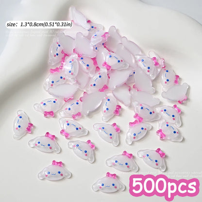 500pcs Cute Sanrio Nail Art Charms 3D Pink Bow Hello Kitty Cinnamoroll Nail Decoration