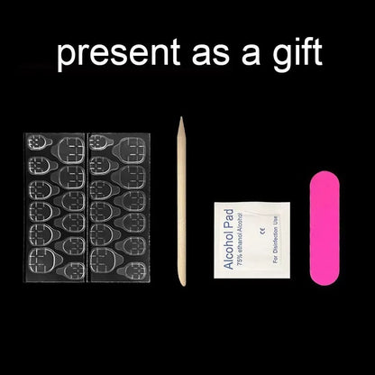 24 Pcs Medium Nails with Design Almond Red Cat Eye Stick-on