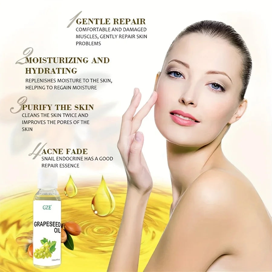 GZE Grapeseed Oil, Skin Care for Sensitive Skin, Light Silky Moisturizer for All Skin Type, Hair Strengthens Vegan Thickening