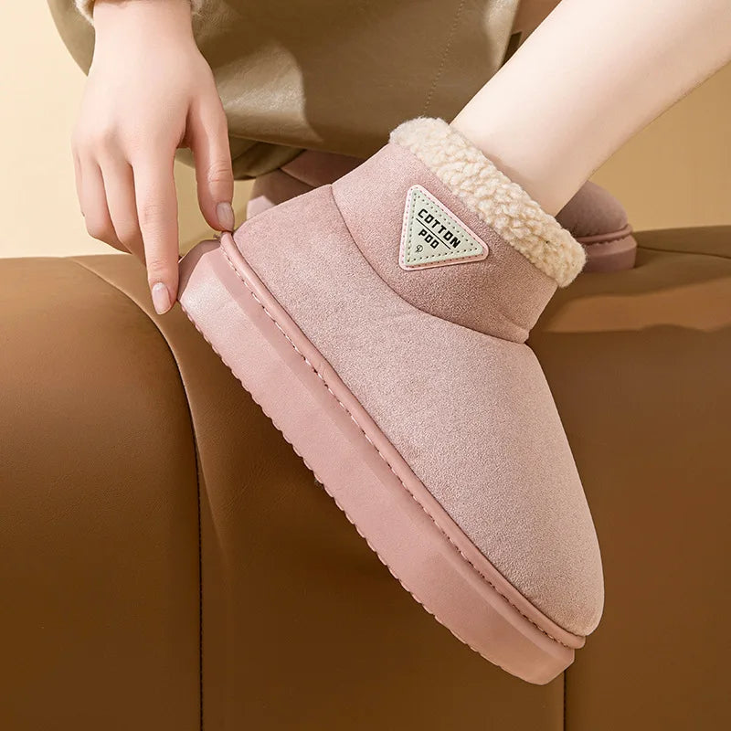 Litfun Women Winter Furry Snow Boots Outdoor Warm Fuzzy Lined Cotton Boots Non-slip Comfort House Cotton Shoes Soft Plush Shoes