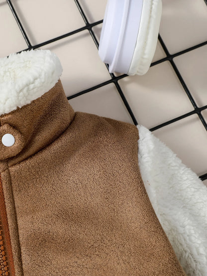 1-3Y Baby Boys Winter Long Sleeve Turtleneck Warm  Coral Velvet  Jacket Coat With Zipper Outerwear