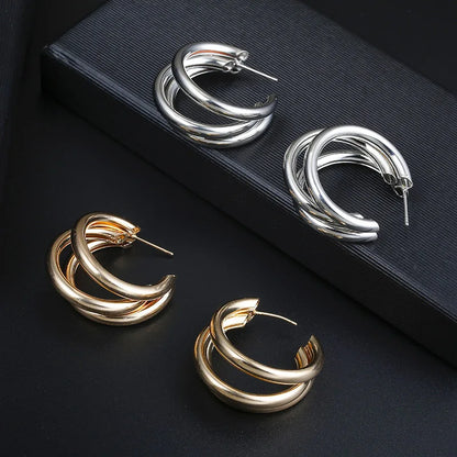 Stainless Steel Smooth Metal Chunky Hoop Earrings for Women Fashion Round Circle Hoops